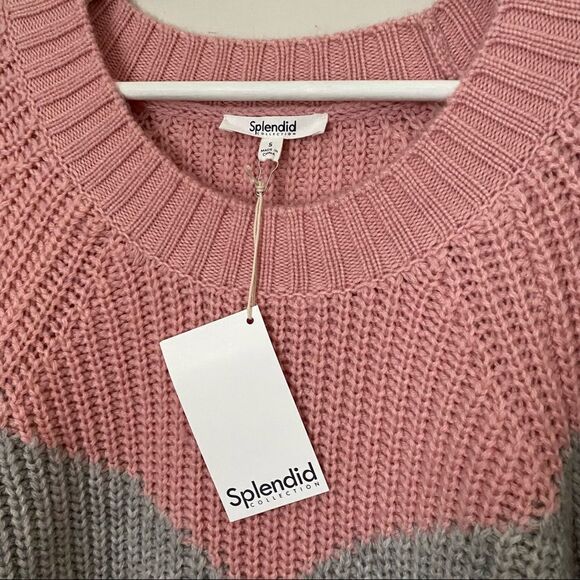 Splendid Sweater Loveland Colorblock Chevron Wool-Blend Crewneck Knit Casual - Picture 4 of 8
